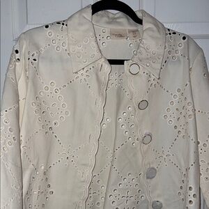 croft & barrow Cream Eyelet Cropped Jacket
